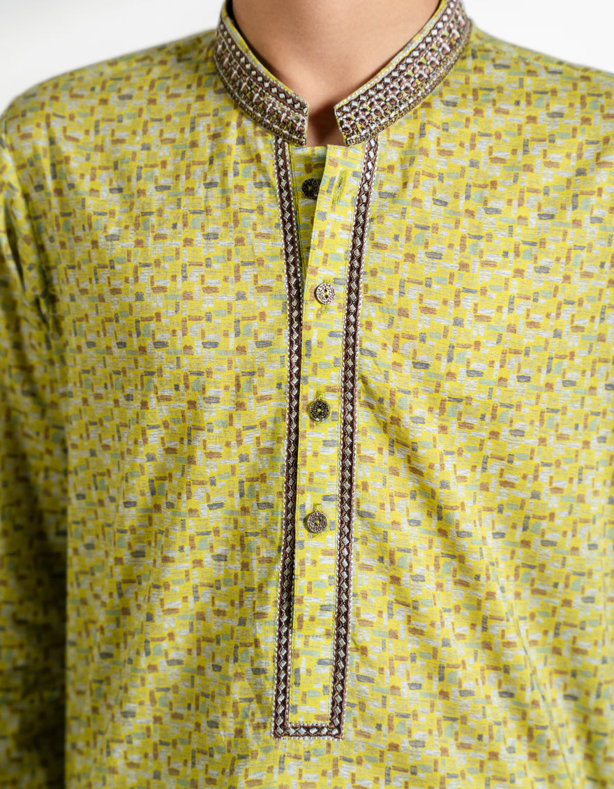 Cotton Yellow Lemon Kurta - J. Junaid Jamshed