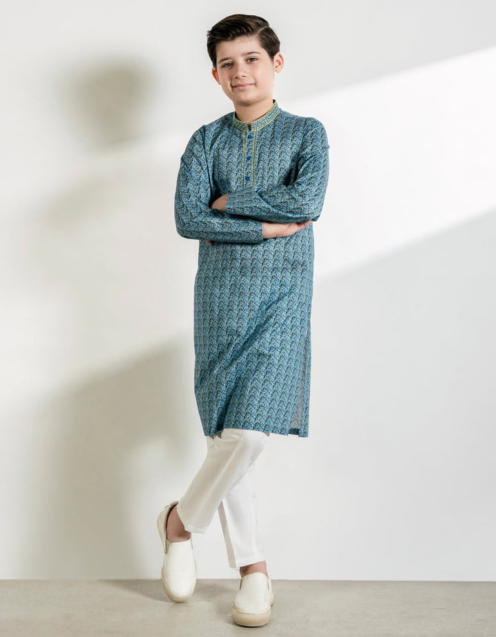 Cotton Blue Kurta - J. Junaid Jamshed
