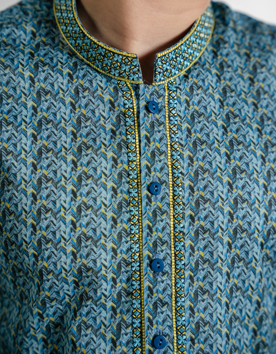 Cotton Blue Kurta - J. Junaid Jamshed