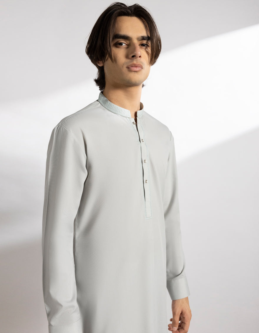 Blended Ash Grey Shalwar Kameez - J. Junaid Jamshed