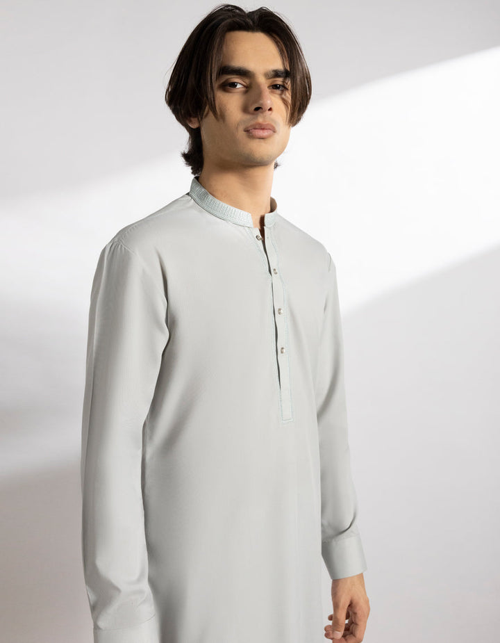 Blended Ash Grey Shalwar Kameez - J. Junaid Jamshed