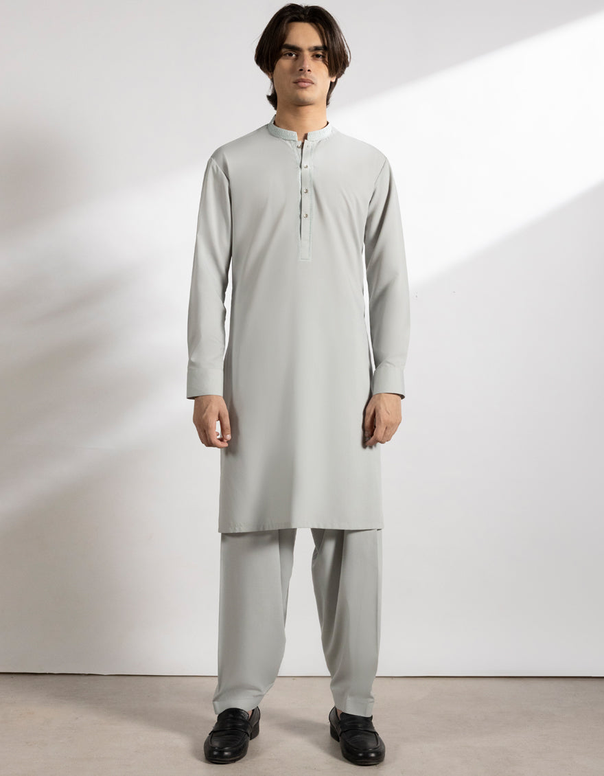 Blended Ash Grey Shalwar Kameez - J. Junaid Jamshed