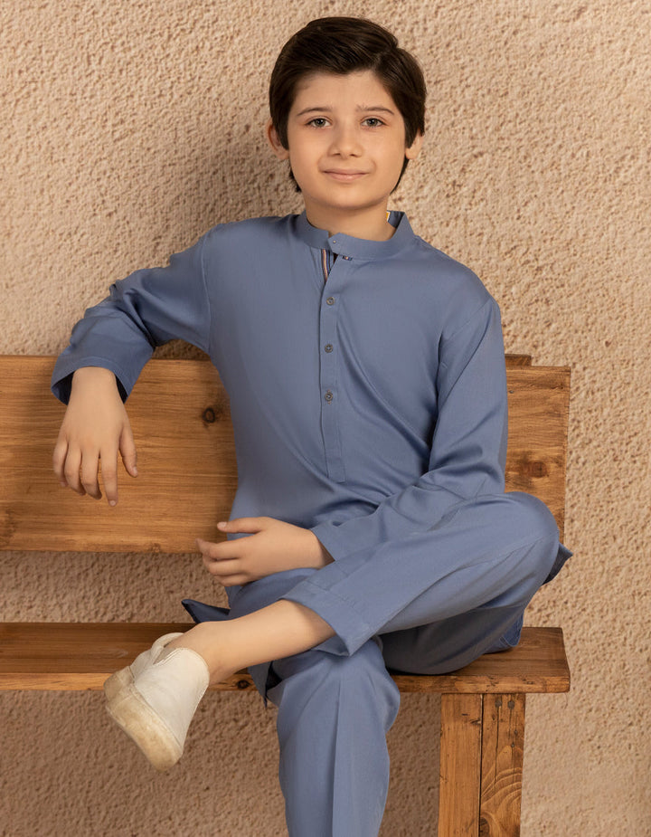 Blended Periwinkle Kurta Trouser - J. Junaid Jamshed