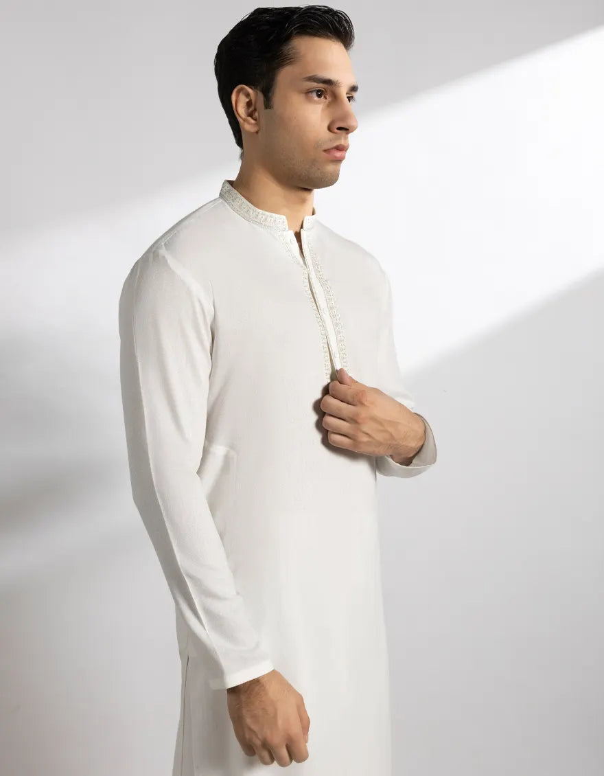 Blended Off White Shalwar Kameez - J. Junaid Jamshed