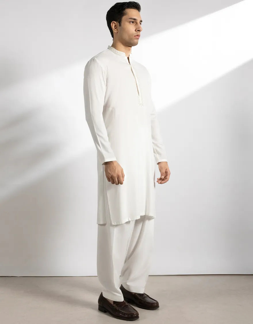 Blended Off White Shalwar Kameez - J. Junaid Jamshed