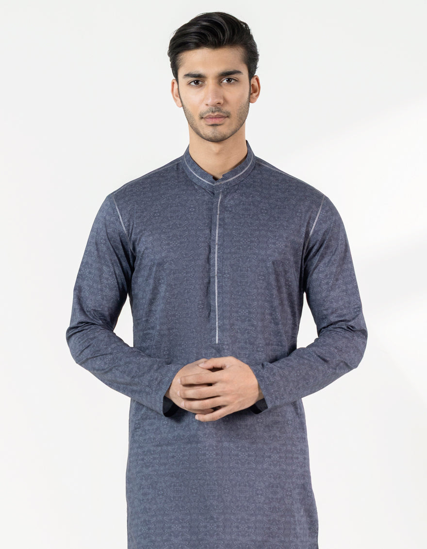 Cotton Dark Grey Kurta - J. Junaid Jamshed