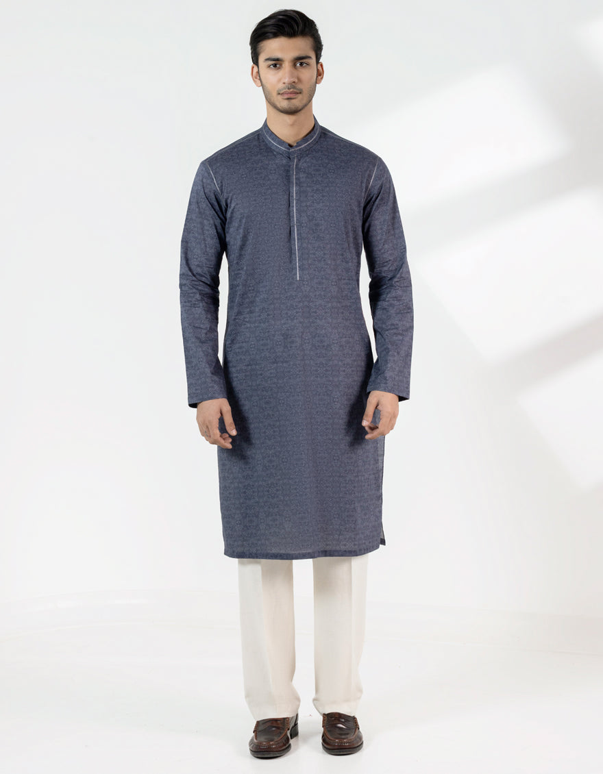 Cotton Dark Grey Kurta - J. Junaid Jamshed