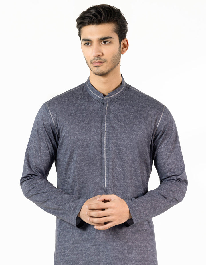 Cotton Dark Grey Kurta - J. Junaid Jamshed