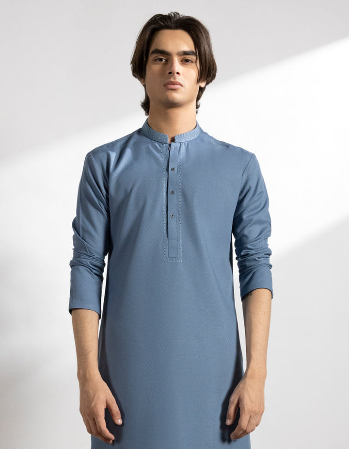 Blended Sky Blue Kurta - J. Junaid Jamshed