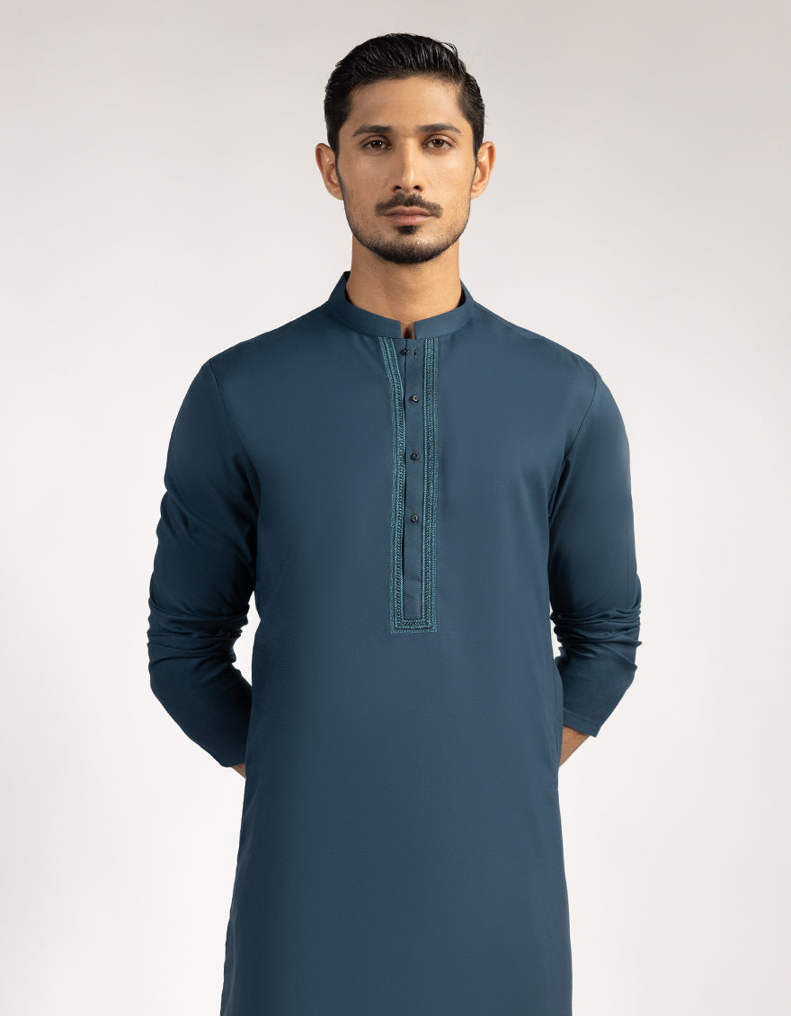 Blended Teal Kurta - J. Junaid Jamshed