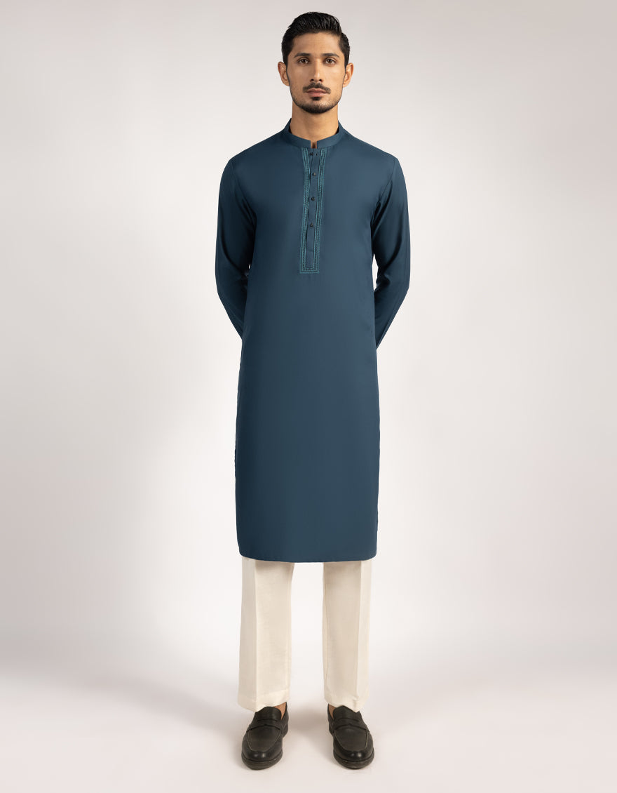 Blended Teal Kurta - J. Junaid Jamshed