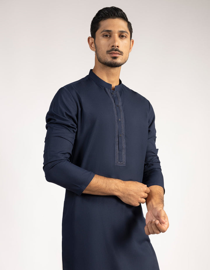 Blended Navy Blue Kurta - J. Junaid Jamshed