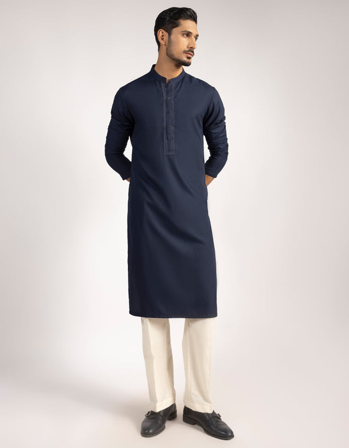 Blended Navy Blue Kurta - J. Junaid Jamshed