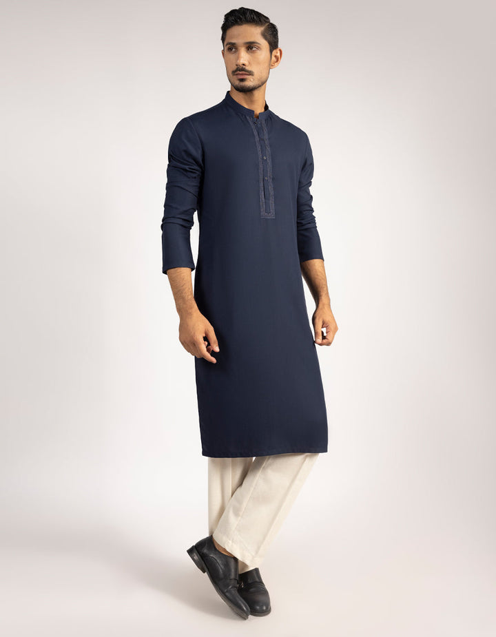 Blended Navy Blue Kurta - J. Junaid Jamshed