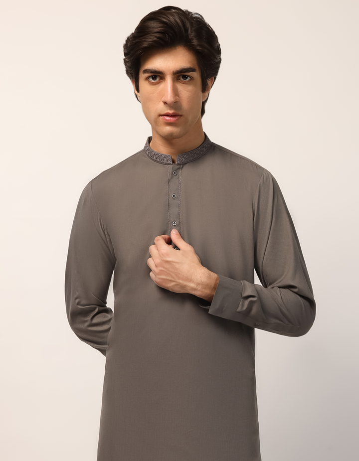 Polyester Grey Shalwar Kameez - J. Junaid Jamshed
