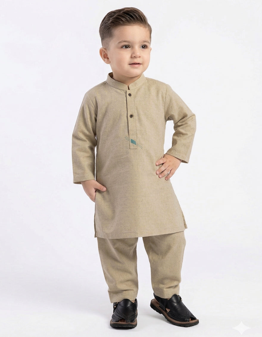 Polyester Beige Shalwar Kameez - J. Junaid Jamshed
