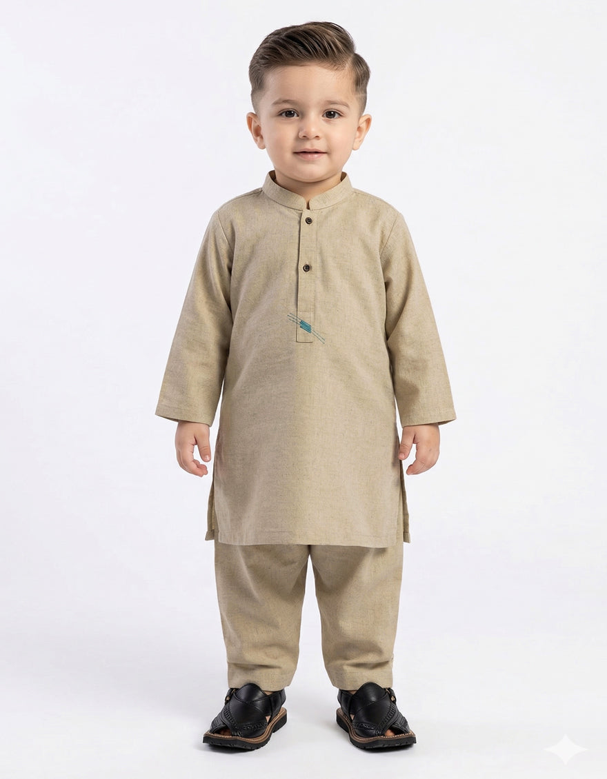 Polyester Beige Shalwar Kameez - J. Junaid Jamshed