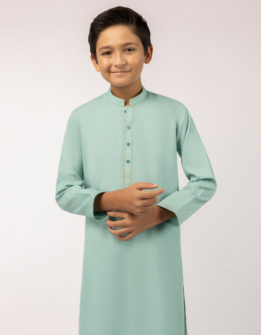 Polyester Sea Green Kurta Trouser- J. Junaid Jamshed