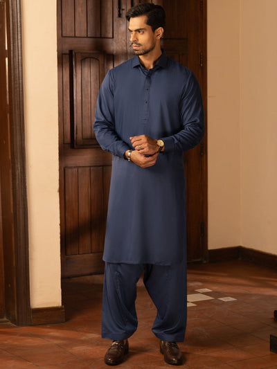 Blended Blue Kameez Shalwar - Almirah