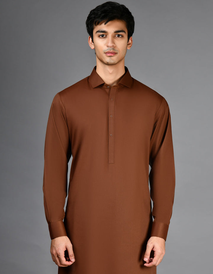 Blended Brown Shalwar Kameez- J. Junaid Jamshed