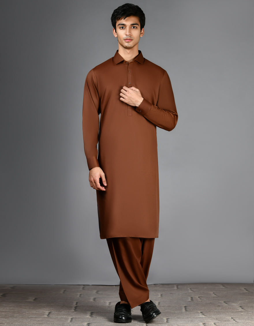 Blended Brown Shalwar Kameez - J. Junaid Jamshed