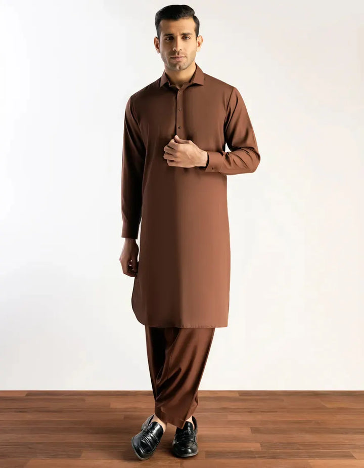 Blended Brown Shalwar Kameez - J. Junaid Jamshed