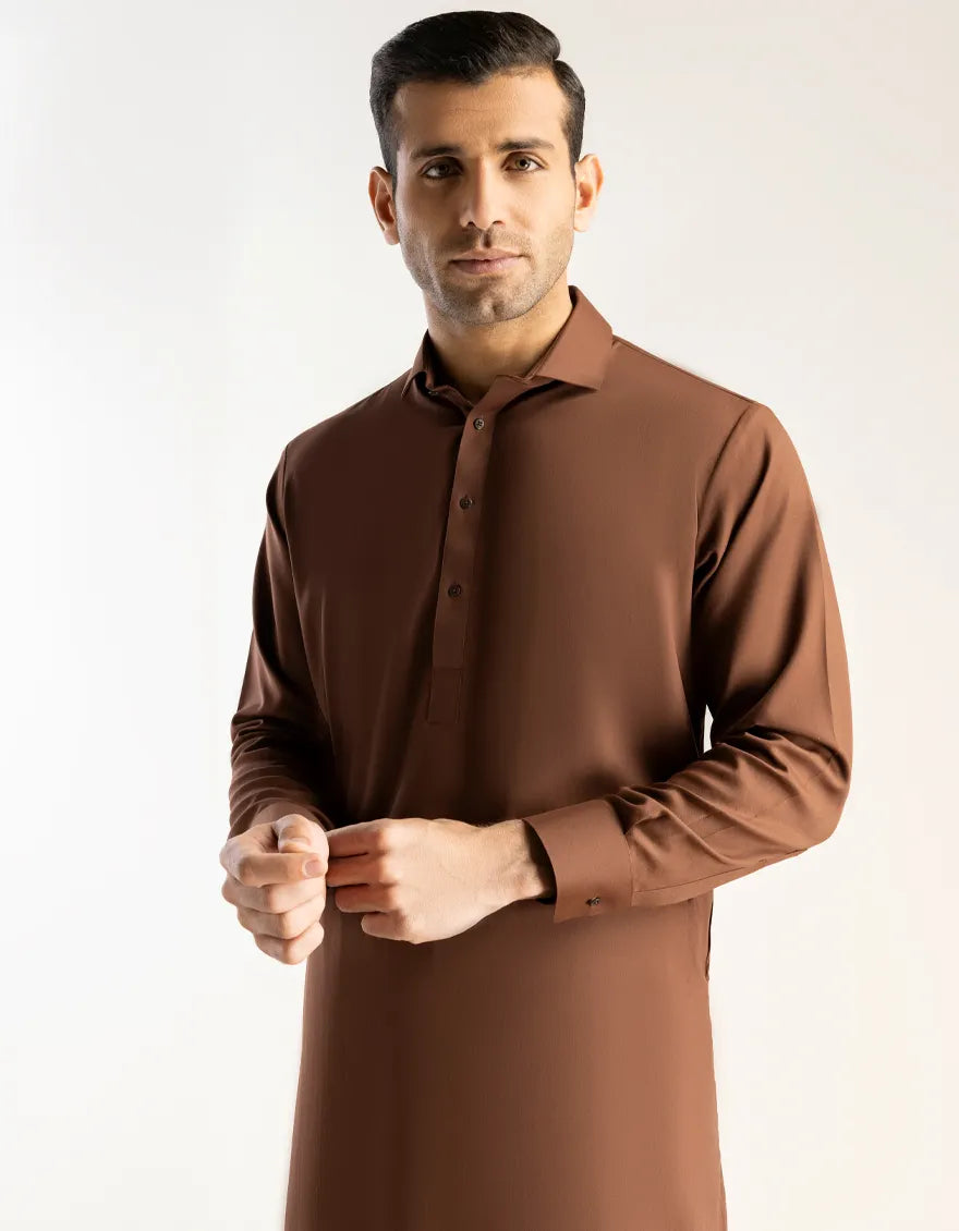 Blended Brown Shalwar Kameez - J. Junaid Jamshed