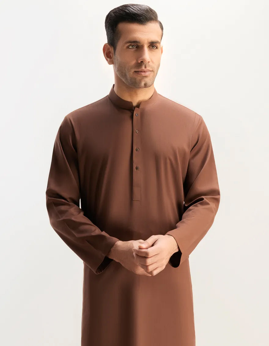 Blended Brown Kurta Trouser- J. Junaid Jamshed