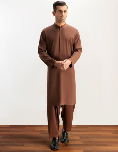 Blended Brown Kurta Trouser- J. Junaid Jamshed