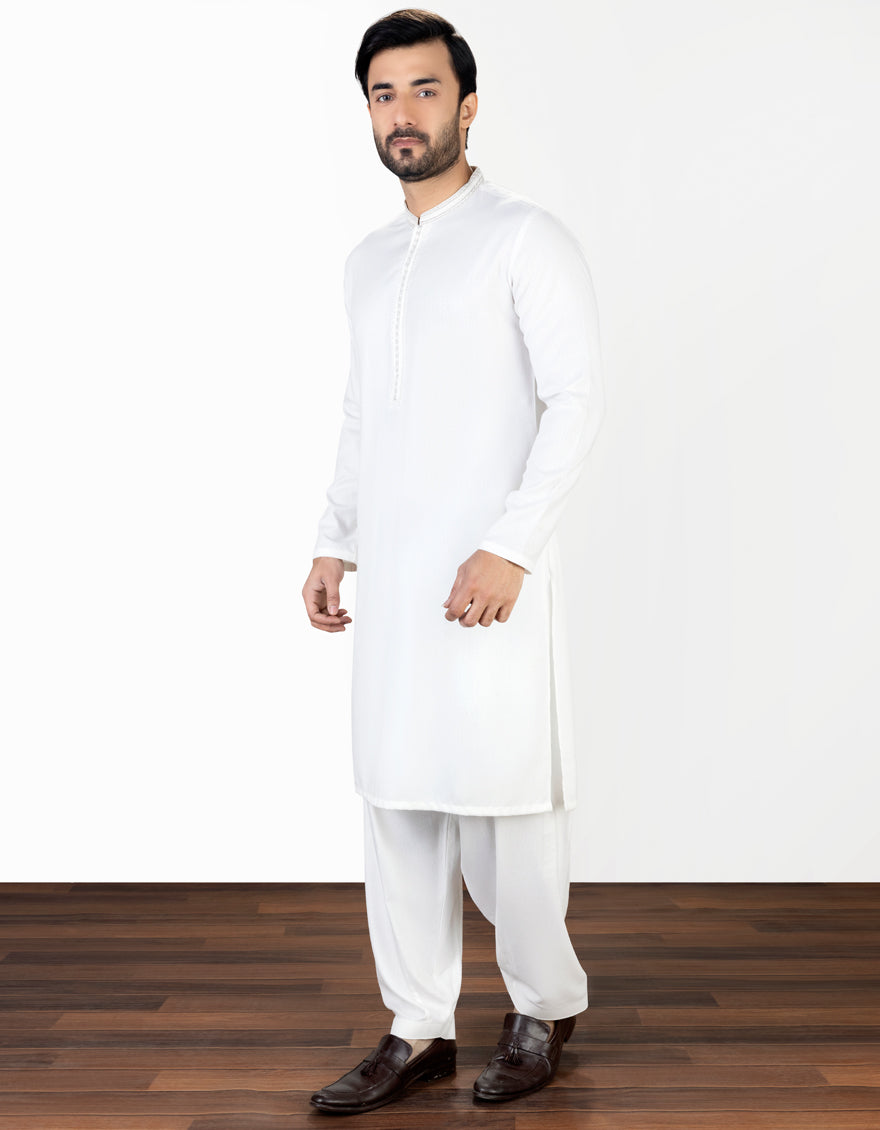 Cotton Off White Kameez Shalwar - J. Junaid Jamshed