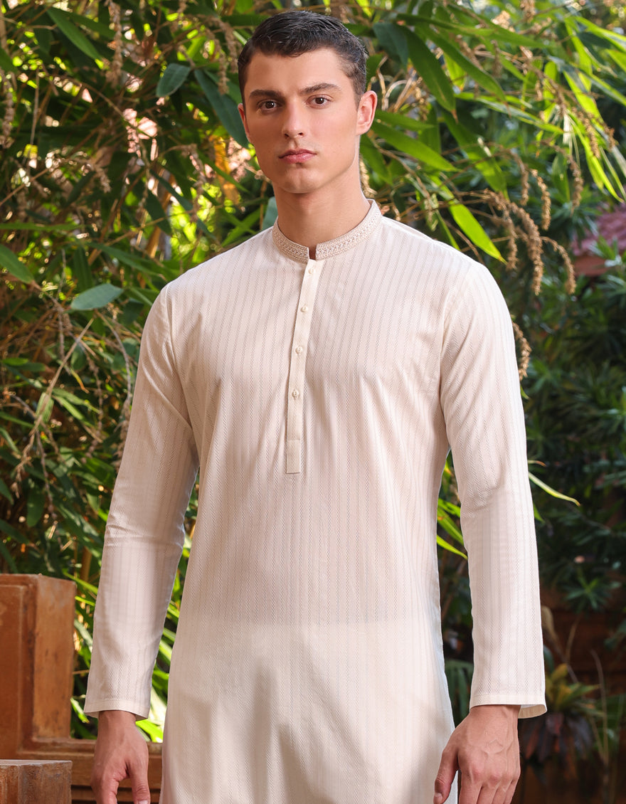 Cotton Cream Kurta - J. Junaid Jamshed