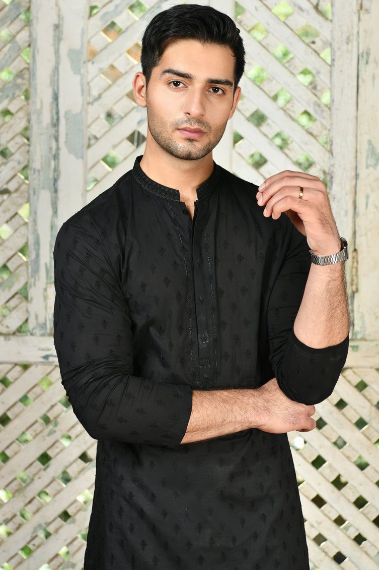 Cotton Black Kurta J. Junaid Jamshed Janan