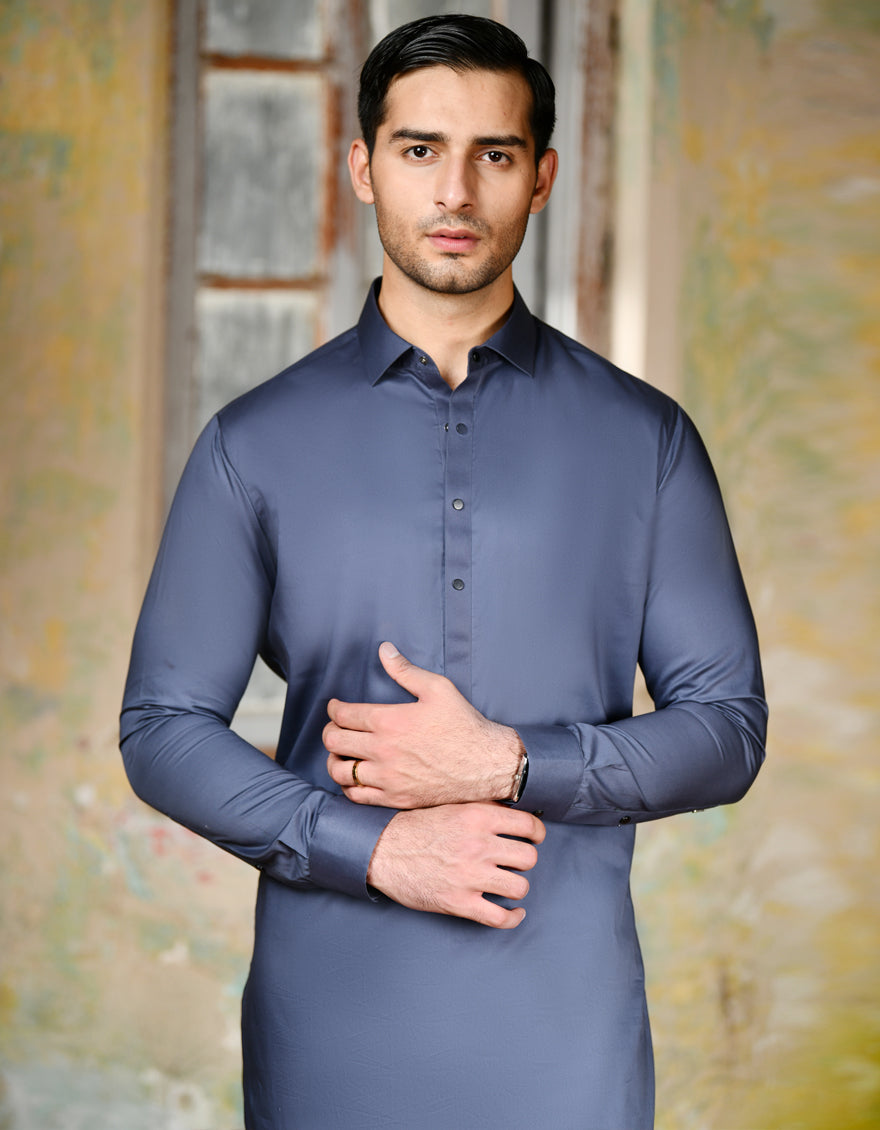 Cotton Blue Shalwar Kameez - J. Junaid Jamshed