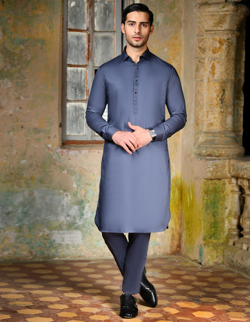 Cotton Blue Shalwar Kameez - J. Junaid Jamshed