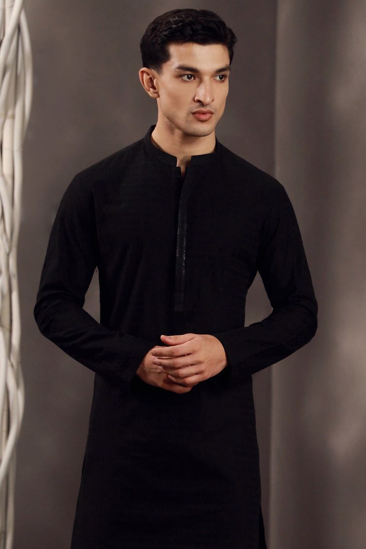 Cotton Black Kurta - J. Junaid Jamshed