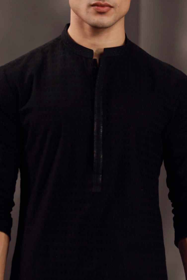 Cotton Black Kurta - J. Junaid Jamshed