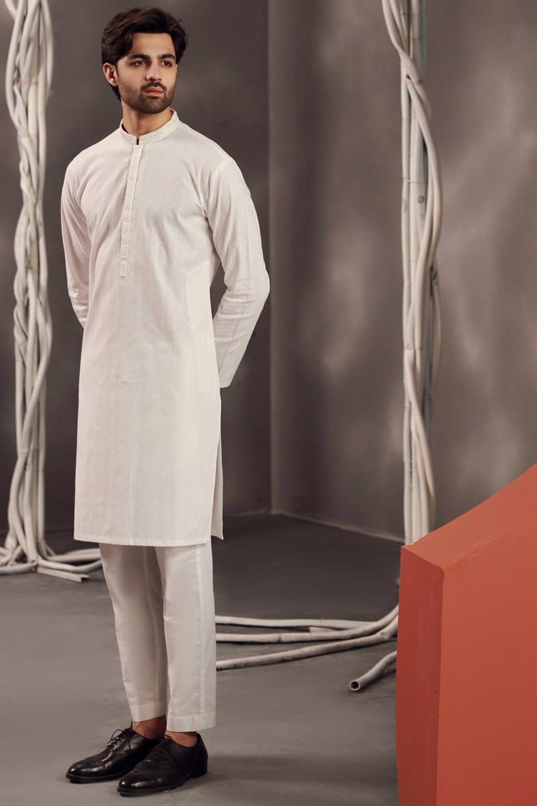 Cotton White Kurta - J. Junaid Jamshed