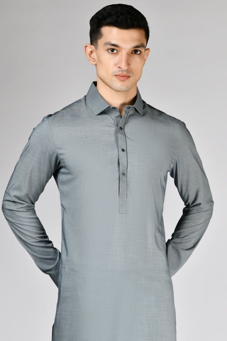 Blended Grey Kurta Trouser- J. Junaid Jamshed