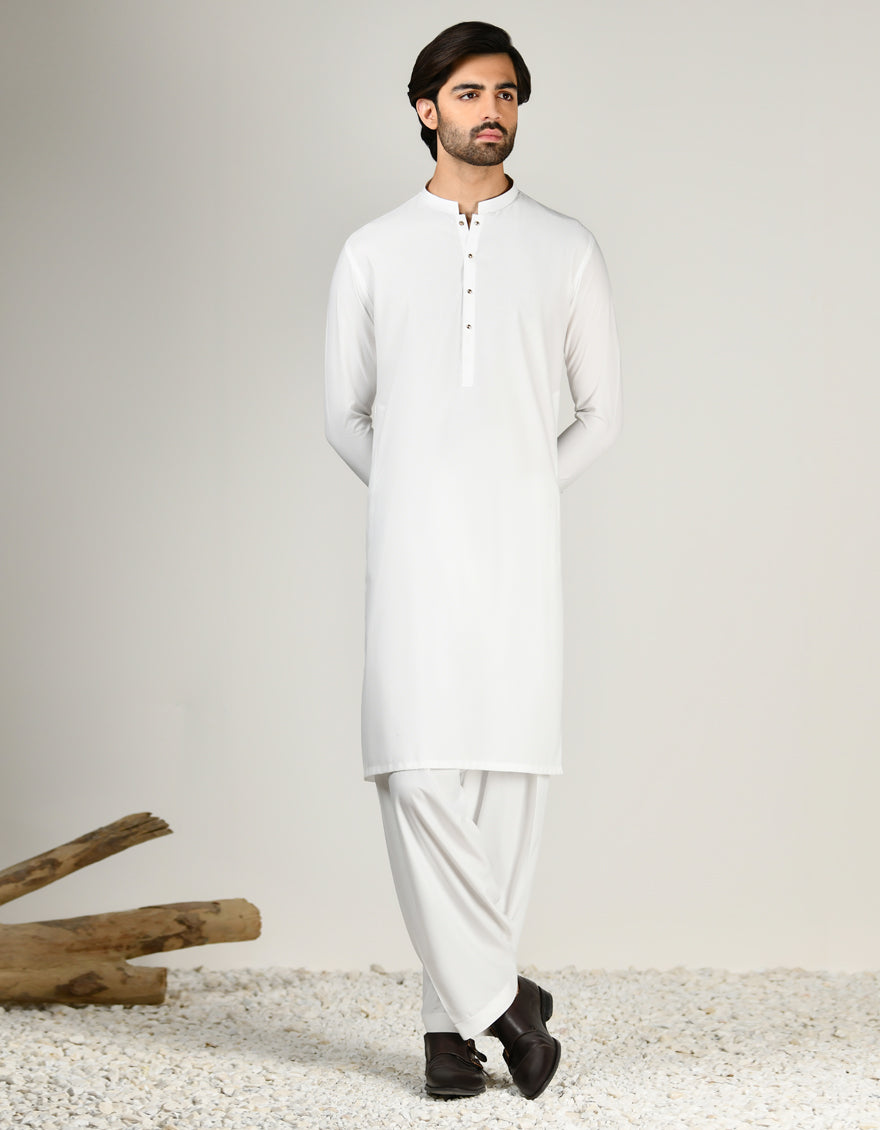 Blended White Shalwar Kameez - J. Junaid Jamshed