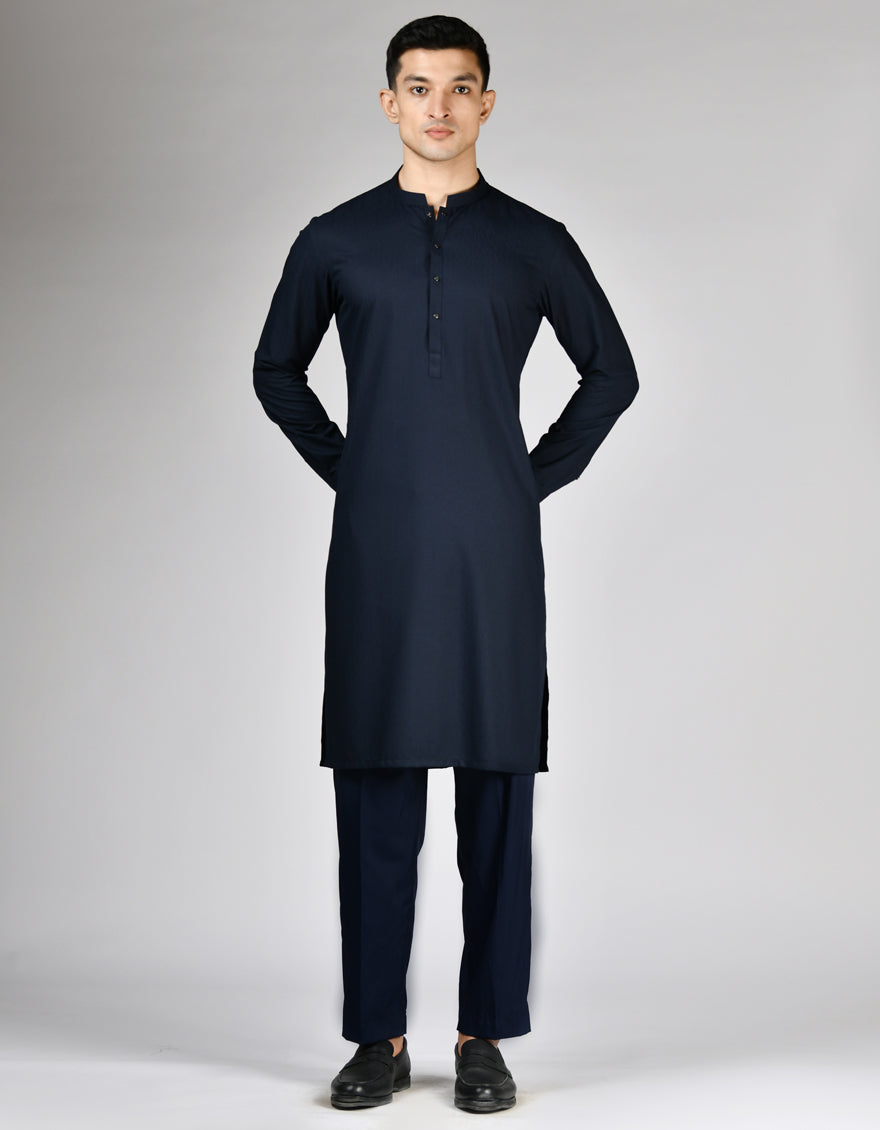 Blended Navy Kurta Trouser- J. Junaid Jamshed