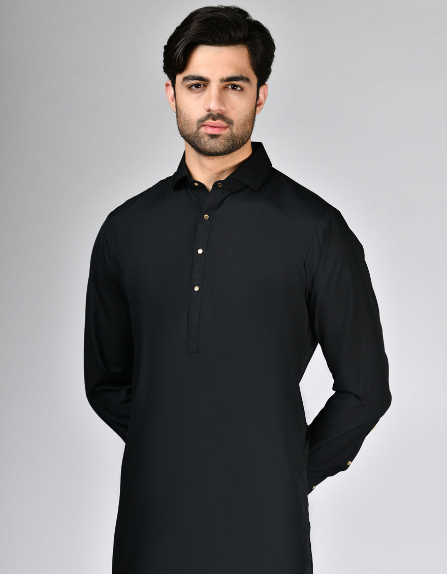 Blended Black Kurta Trouser - J. Junaid Jamshed