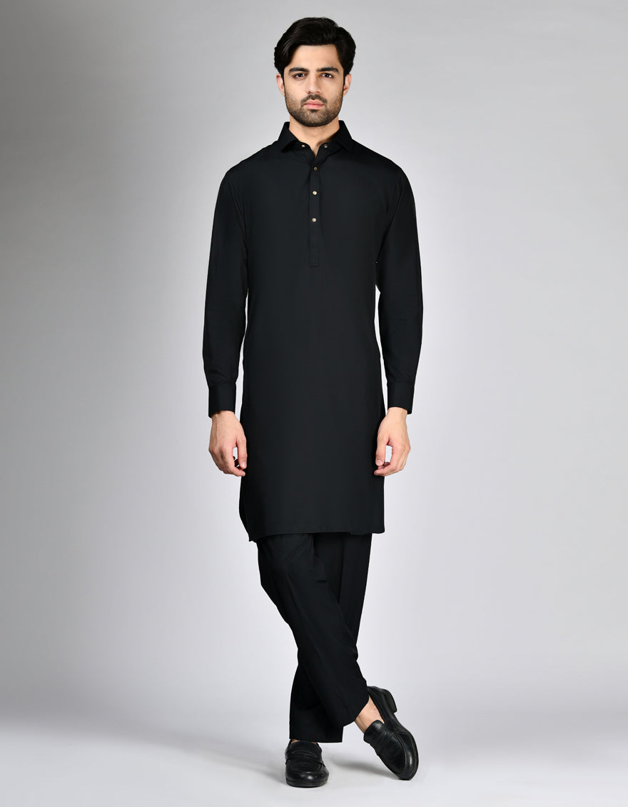 Blended Black Kurta Trouser - J. Junaid Jamshed