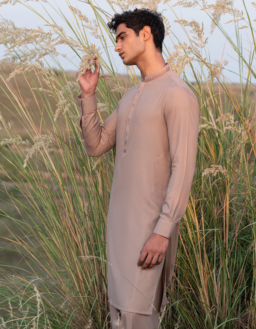 Blended Brown Shalwar Kameez - J. Junaid Jamshed