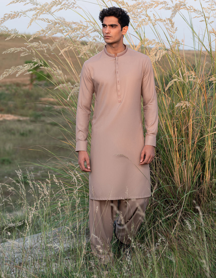 Blended Brown Shalwar Kameez - J. Junaid Jamshed