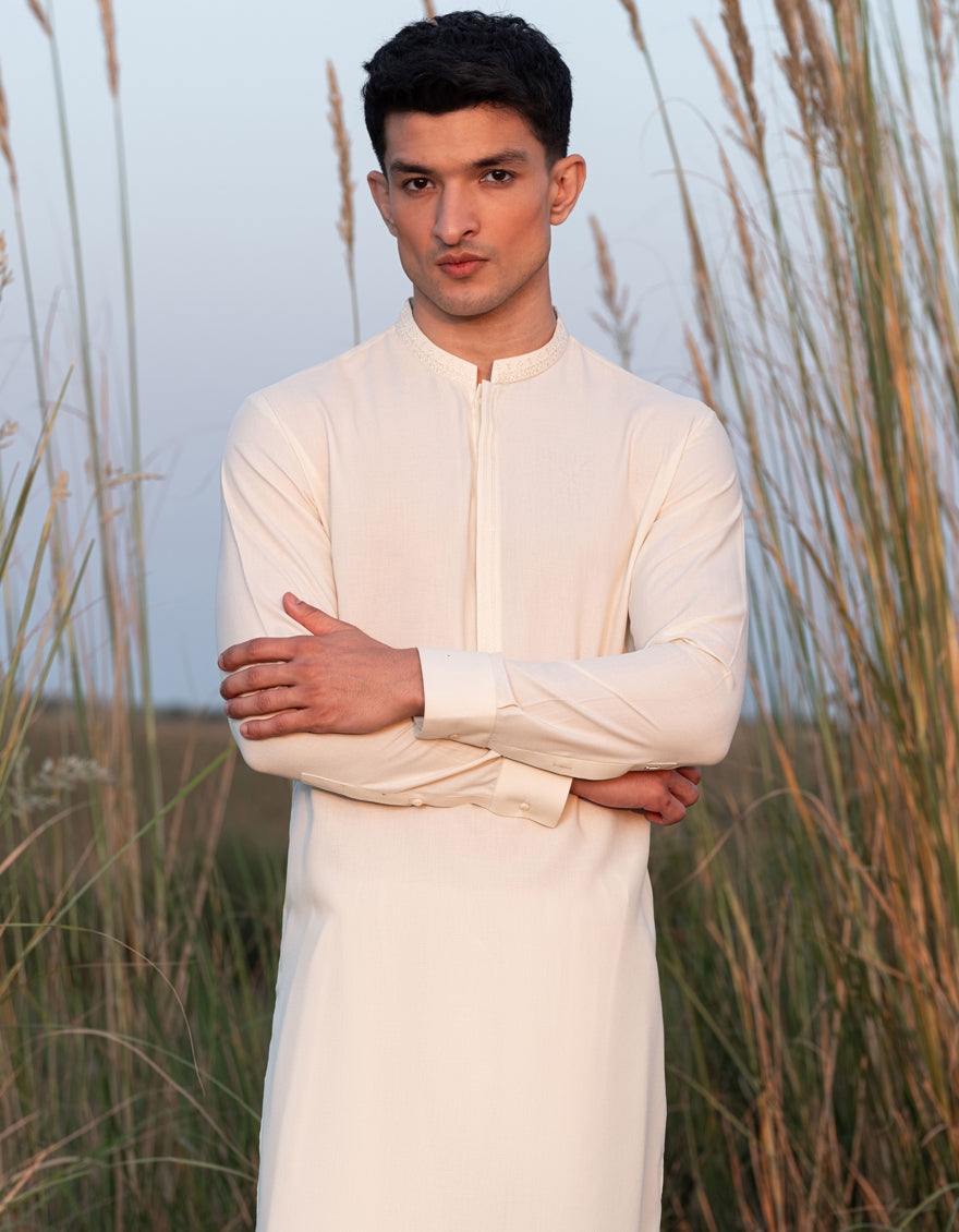 Blended White Shalwar Kameez - J. Junaid Jamshed