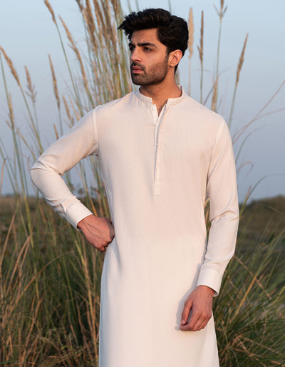 Blended White Shalwar Kameez - J. Junaid Jamshed