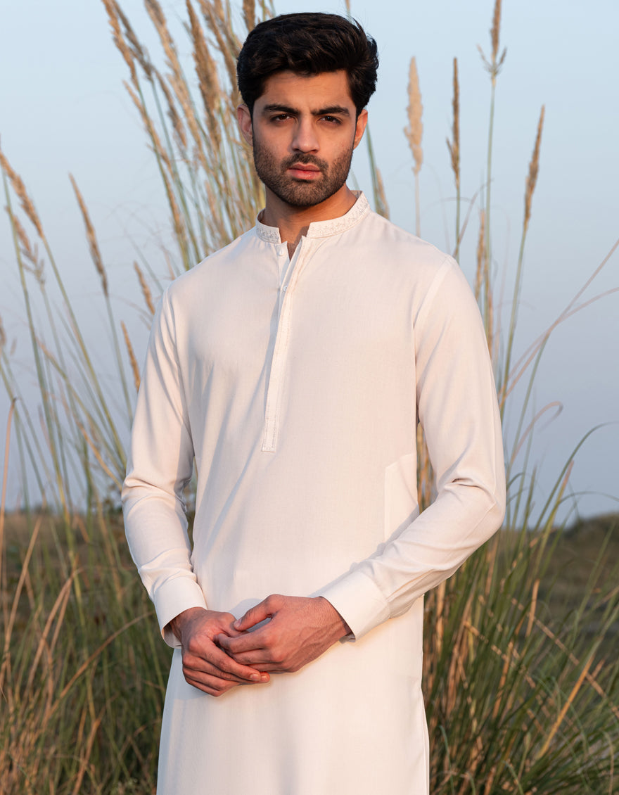 Blended White Shalwar Kameez - J. Junaid Jamshed