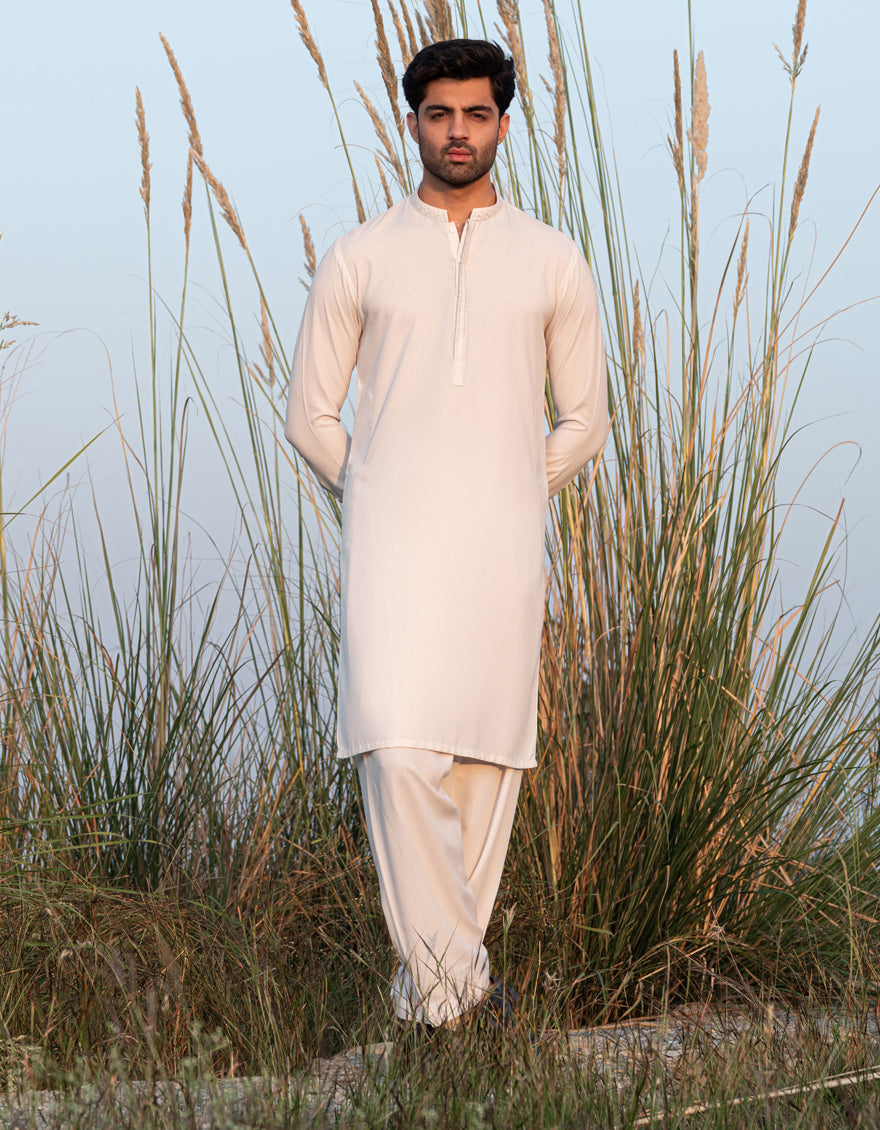 Blended White Shalwar Kameez - J. Junaid Jamshed