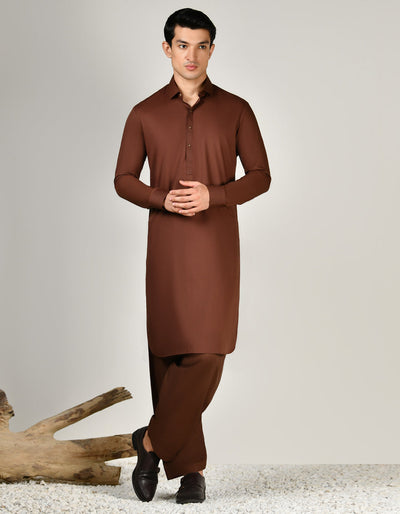 Blended Brown Shalwar Kameez - J. Junaid Jamshed