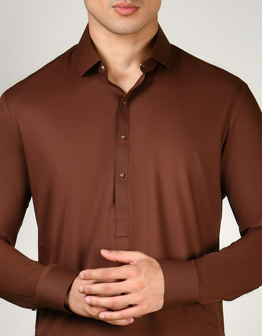 Blended Brown Shalwar Kameez - J. Junaid Jamshed